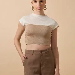 showoffff SHOWOFF Beige Color-Block Top-picture-47