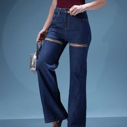 bebe Women Blue Babe Forever Embellished Wide Leg High-Rise Jeans-image-111