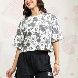 Tokyo Talkies Disney Mickey Mouse Women Black Printed Boxy Crop T-Shirt-image-56