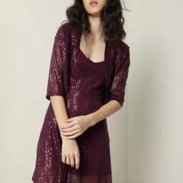 RAREISM Maroon Nylon Embellished Three-Quarter Sleeves Shrug-39