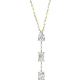 EMORI 18k (750) Yellow Gold Tri Diamond Drop Necklace for Women-image-29