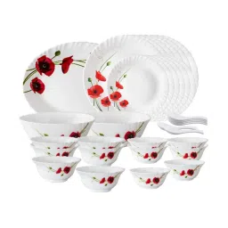 Borosil Red Lily White Opalware Dinner Set - 33 Pieces image 1