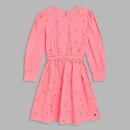Blue Giraffe Girls Pink Cotton Embroidery Full Sleeves Dress-picture-1