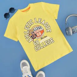 Pantaloons Junior Kids Goldfinch Yellow Cotton Printed T-Shirt-image-36