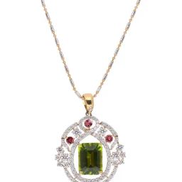C. Krishniah Chetty Group 18k (750) Yellow Gold Peridot Diamond Pendantor for Women-image-76