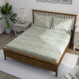 SWAYAM Green & Peach-Coloured Ethnic Motifs 210 TC Queen Bedsheet with 2 Pillow Covers-5