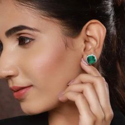 Priyaasi Green Emerald Contemporary Emerald Stud Earring image 2
