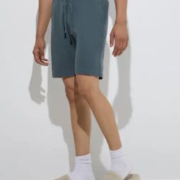 WES Lounge by Westside Dark Teal Relaxed-Fit Cotton-Blend Shorts-image-34