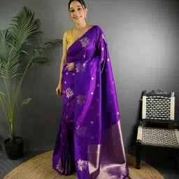 Elora Violet Lichi Silk Jacquard Zari Weaving Saree With Unstitched Blouse-image-73