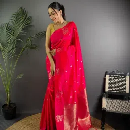 Elora Red Lichi Silk Jacquard Zari Weaving Saree With Unstitched Blouse-image-97