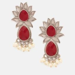 Priyaasi Red Ruby Studded Floral Drop Earring image 2
