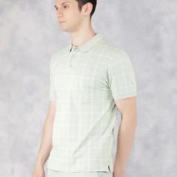 Crimsoune Club Green Cotton Slim Fit Checks Polo T-Shirt-image-44