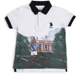 US Polo Kids Boys White Cotton Graphic Polo T-Shirt-image-61