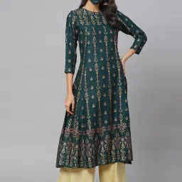 YASH GALLERY Green Printed A Line Kurta image 1