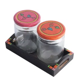 VarEesha Transparent Glass Storage Jars with Base Tray (400 ml) - Set of 2 image 2
