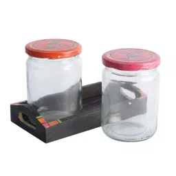 VarEesha Transparent Glass Storage Jars with Base Tray (400 ml) - Set of 2 image 4