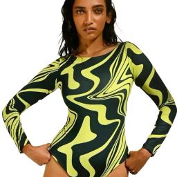 Trove Label Black & Yellow Blended Abstract Swim Suit-image-38