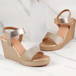 Metro Women's Gold Ankle Strap Wedges-image-42