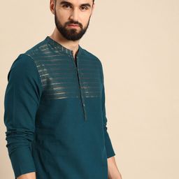 Anouk Men Teal Blue Striped Pure Cotton Kurta-image-45