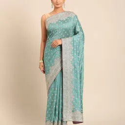 Mohey Blue Art Silk Embroidered Saree With Unstitched Blouse-picture-1