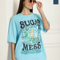 Metronaut Women Pack of 2 Graphic Printed Round Neck Cotton Oversized T-shirts-image-98