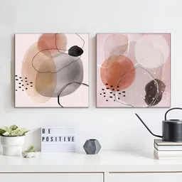RANDOM White & Grey 2 Piece Abstract Printed Canvas Wall Paintings-10