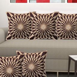 Creeva Gold Toned & Brown 5 Pieces Floral Embellished Velvet Square Cushion Covers-picture-7