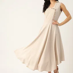 DODO & MOA Women Beige Solid Pure Cotton Maxi Dress-picture-11