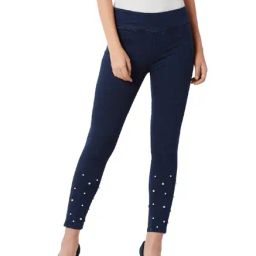 Miss Chase Navy Embellished Cotton Jeggings-image-21