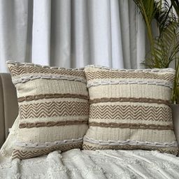 EXPORT HOUSE Mustard & Brown Set of 2 Square Cushion Covers-15