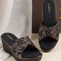 Lazera Embellished Ethnic Wedge Sandals-11