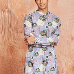 VASTRAMAY Floral Printed Mandarin Collar Cotton Straight Kurta-32