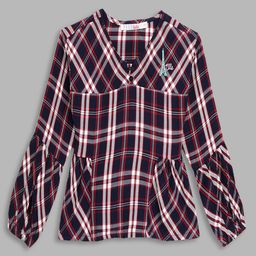 Elle Kids Full Sleeves Checked Top - Navy Blue-image-4