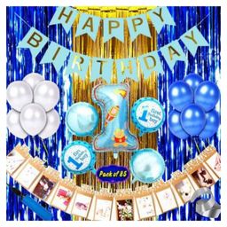 Bubble Trouble Solid Baby Boy 1st Happy Birthday Combo Blue - Pack of 85-22