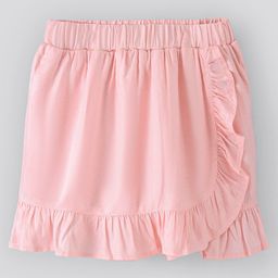 Pine Kids Solid Soft Rayon Skirt with Frills Knee Length - Rose Quartz-image-64