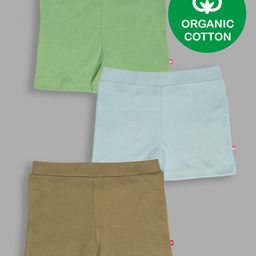 Nino Bambino 100% Organic Pack Of 3 Cotton Solid Shorts - Green Sky Blue Brown-image-29