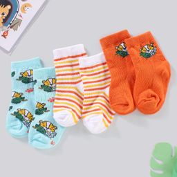 Cute Walk by Babyhug Anti Bacterial Ankle Length Non Terry Striped Socks Pack of 3  Tiger Design - Blue Orange-image-67