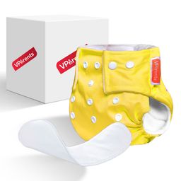 VParents Solid Washable Baby Cloth Diaper Reusable Adjustable Size Waterproof Pocket Cloth Diaper Nappie With Insert - Yellow-8