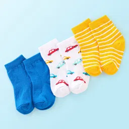 Cute Walk By Babyhug Anti Bacterial Ankle Length Socks Car Design Pack Of 3 - Multicolour-picture-0