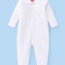 Babyhug Interlock Full Sleeves Front Open Solid Sleepsuit with Peter Pan Collar - White-picture-27