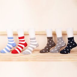 Footprints Organic Cotton Pack Of 6 Bamboo Striped & Star Printed Super Soft Socks - White & Grey-image-17