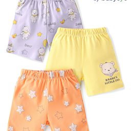 Babyoye Cotton with Eco Jiva Finish Knee Length Shorts Bear Print Pack Of 3 - Purple Orange & Yellow-image-29