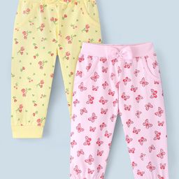 Doodle Poodle 100% Cotton Full Length Lounge Pants with Bow Applique Butterfly Print Pack of 2 - Pink & Yellow-image-35
