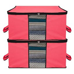Kuber Industries Underbed Storage Bag   Clothes Storage Organizer  Blanket Cover with Clear Window  Zipper Closure & Handle Cloth Organizer  Plain Black Border  Large  Pack of 2  Pink-7