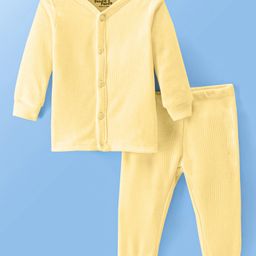 Doodle Poodle Knitted Full Sleeves Thermal Vest and Pant Set with Solid Colour - Yellow-image-45
