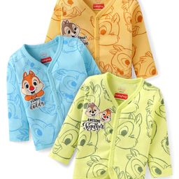 Babyhug Disney Interlock Knit Full Sleeves Front Open Jhablas With Chip N Dale Graphics Pack Of 3 - Blue & Yellow-image-60