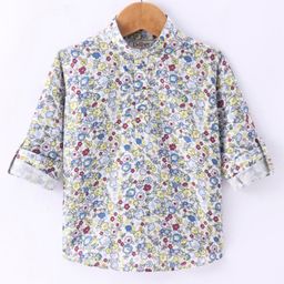 Dapper Dudes Full Sleeves FloralPrinted Kurta Style Shirt - Pink-picture-41