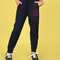 NUSYL Cotton Blend Full Length Meow Text Printed Joggers - Navy Blue-image-31