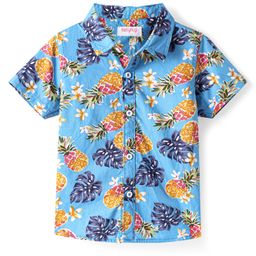 Babyhug Cotton Woven Half SleevesShirt With Pineapple & Leaves Print - Light Blue-image-24