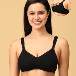 The Mom Store Cotton Elastane Sleeveless Solid Nursing & Feeding Non Padded Bra - Black-image-20